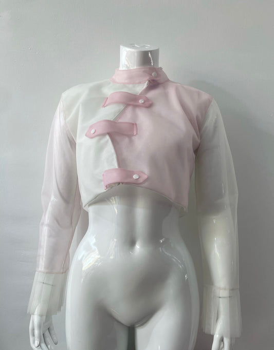 Pink And White Cropped Shirt