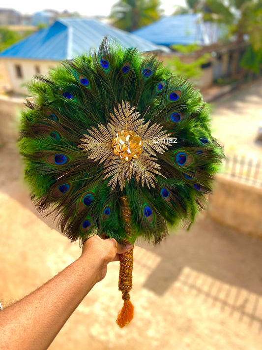 Peacock feather hand fan 20” - Dimaz